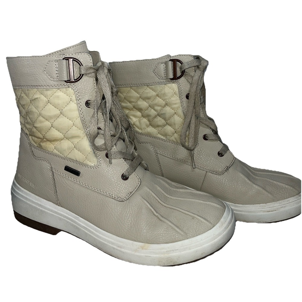 Merrell Women's Lace Up Oyster Waterproof Mid Boot Cream 8.5M Ankle Boot RainSki